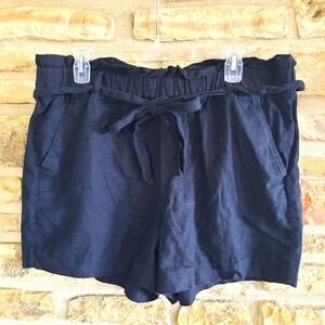 Old Navy Linen Blend Shorts Black Pockets, Sash Women's Sz 14